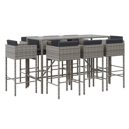 9-Tlg. Gartenbar-Set Mit Kissen Poly Rattan