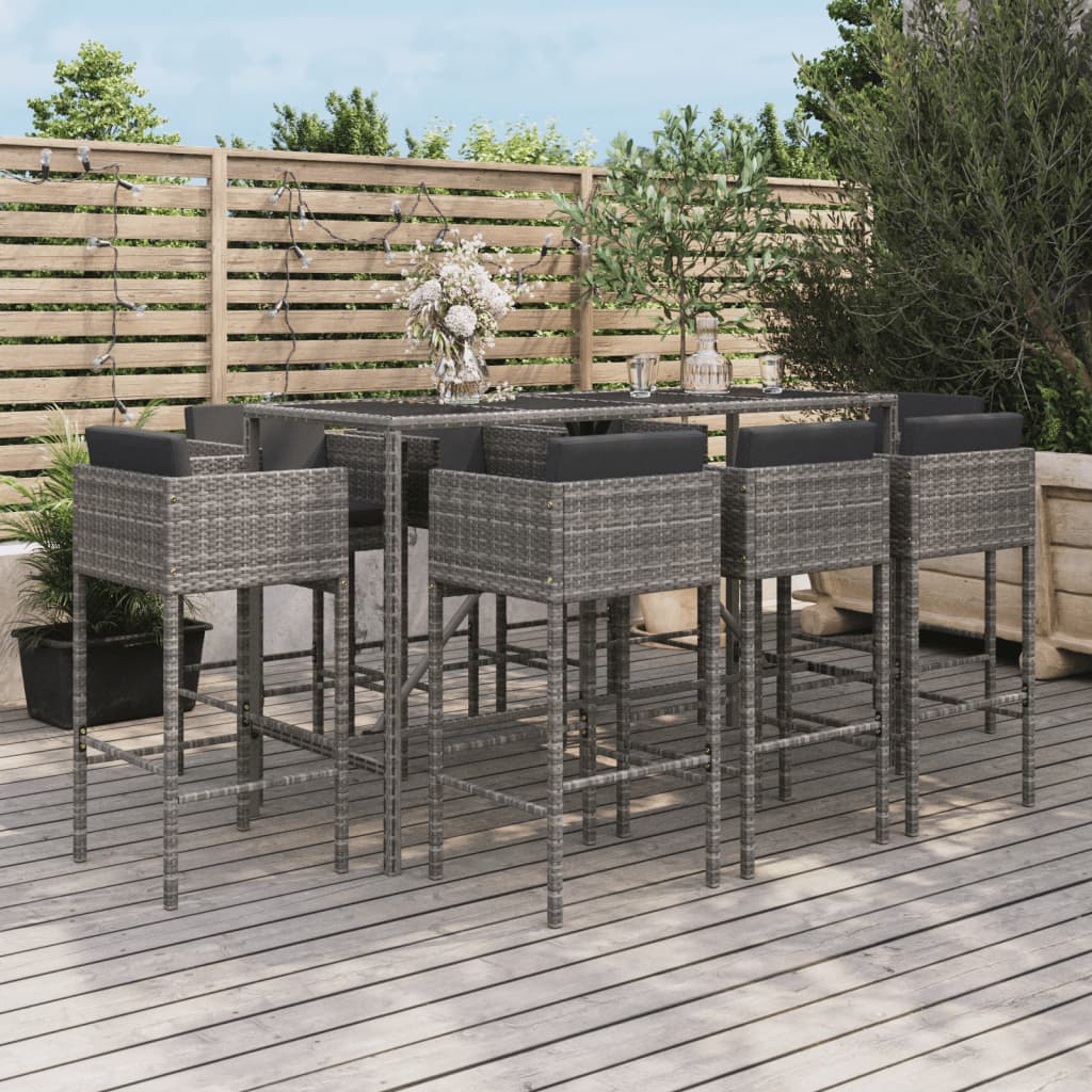 9-Tlg. Gartenbar-Set Mit Kissen Poly Rattan
