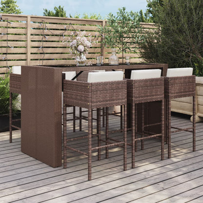 7-Tlg. Gartenbar-Set Mit Kissen Poly Rattan