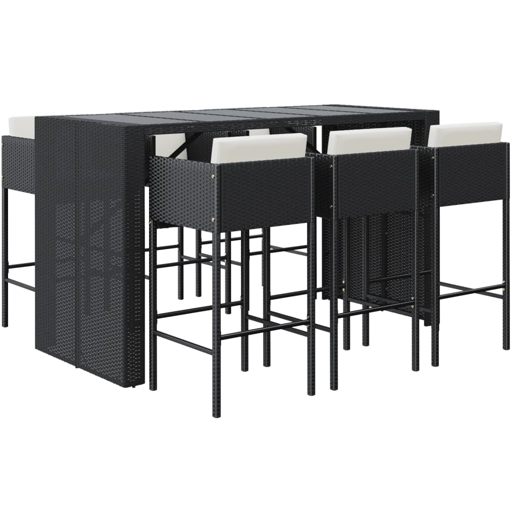 7-Tlg. Gartenbar-Set Mit Kissen Poly Rattan