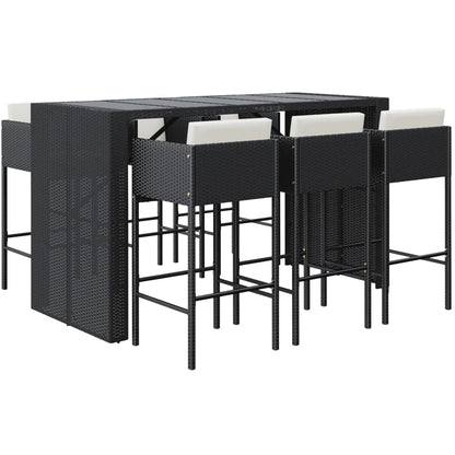 7-Tlg. Gartenbar-Set Mit Kissen Poly Rattan