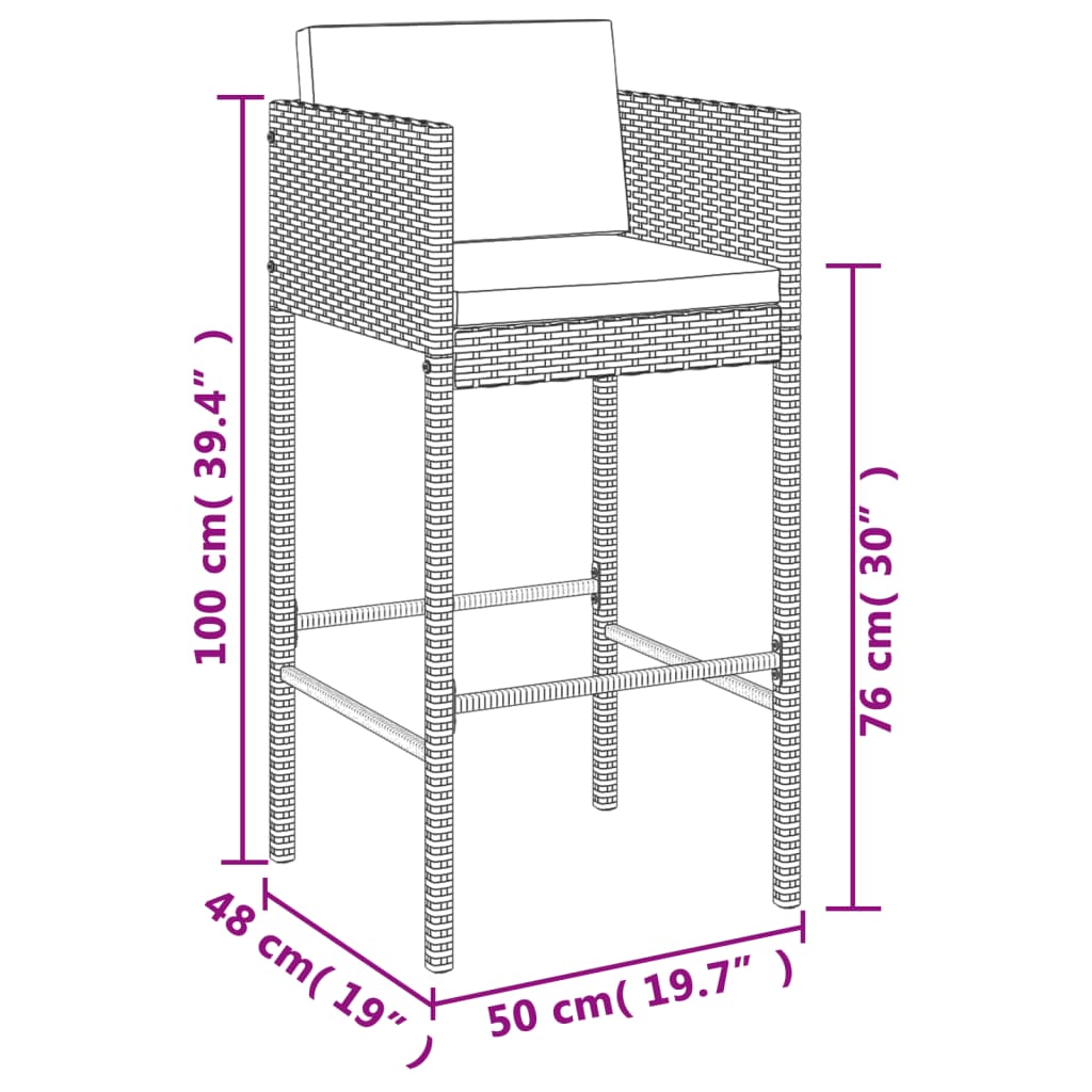 7-Tlg. Gartenbar-Set Mit Kissen Poly Rattan
