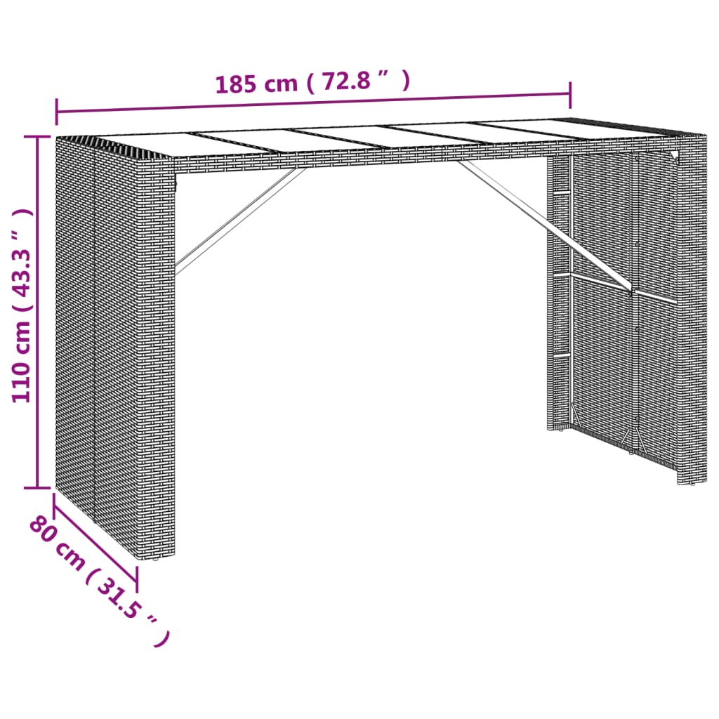 7-Tlg. Gartenbar-Set Mit Kissen Poly Rattan