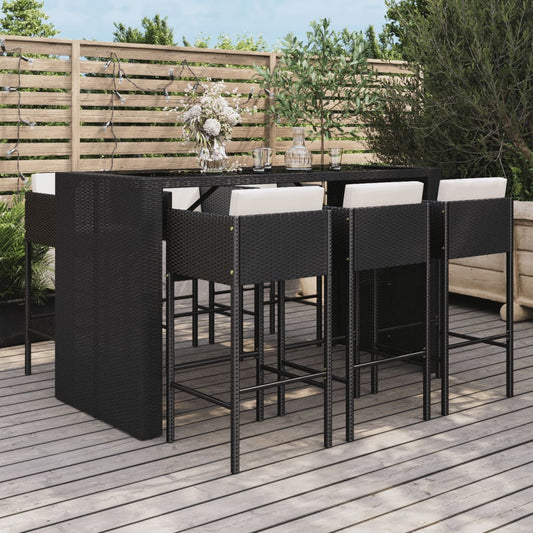 7-Tlg. Gartenbar-Set Mit Kissen Poly Rattan