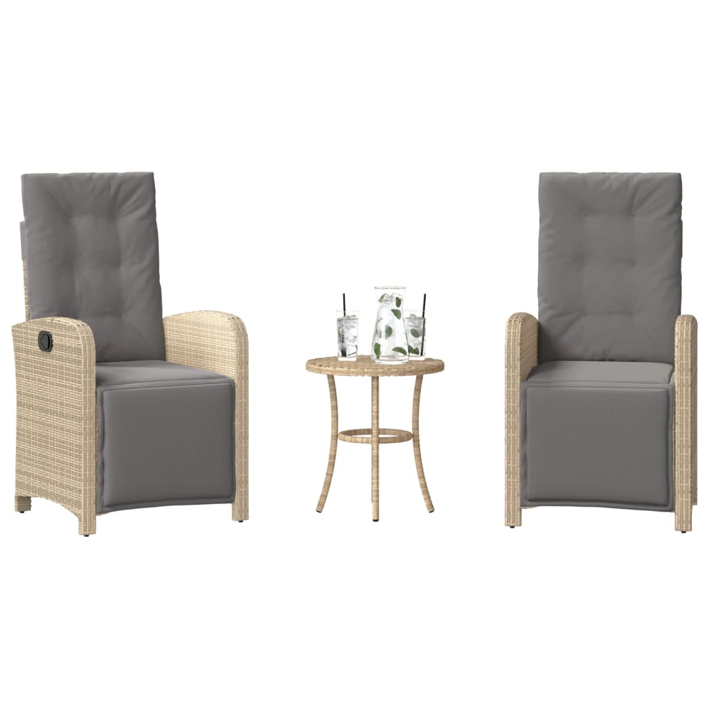 3-Tlg. Bistro-Set Mit Kissen Poly Rattan