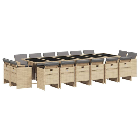 17-Tlg. Garten-Essgruppe Mit Kissen Beigemischung Poly Rattan