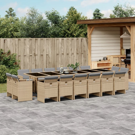 17-Tlg. Garten-Essgruppe Mit Kissen Beigemischung Poly Rattan
