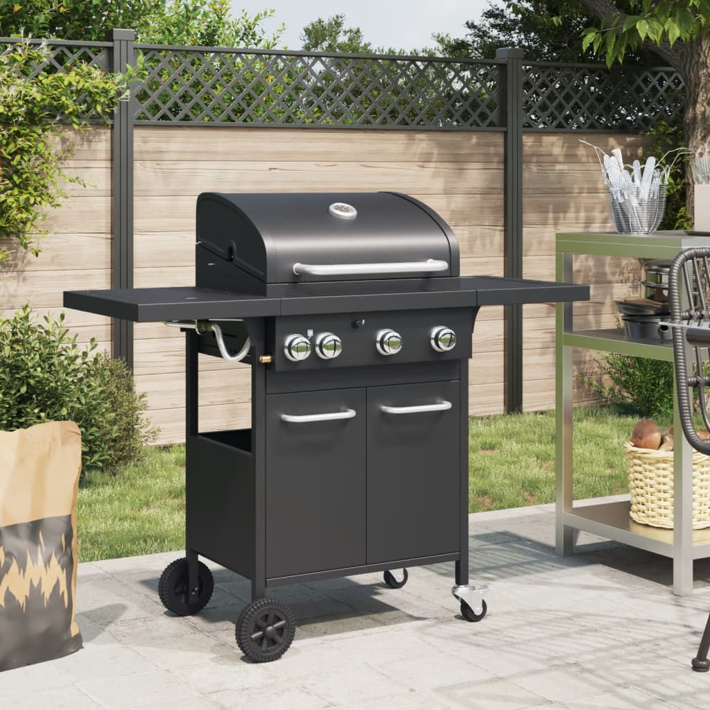 Gasgrill Mit 5 Flammen Schwarz Pulverbeschichteter Stahl