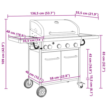 Gasgrill Mit 5 Flammen Schwarz Pulverbeschichteter Stahl