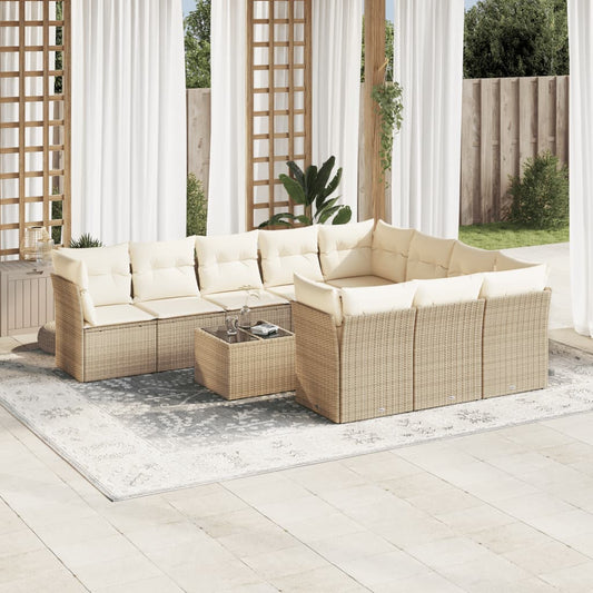 11-Tlg. Garten-Sofagarnitur Mit Kissen Beige Poly Rattan