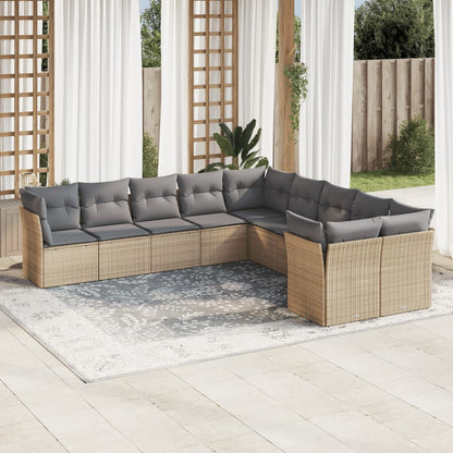 11-Tlg. Garten-Sofagarnitur Mit Kissen Beige Poly Rattan