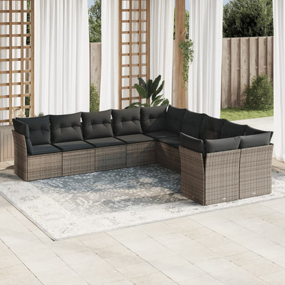 11-Tlg. Garten-Sofagarnitur Mit Kissen Beige Poly Rattan