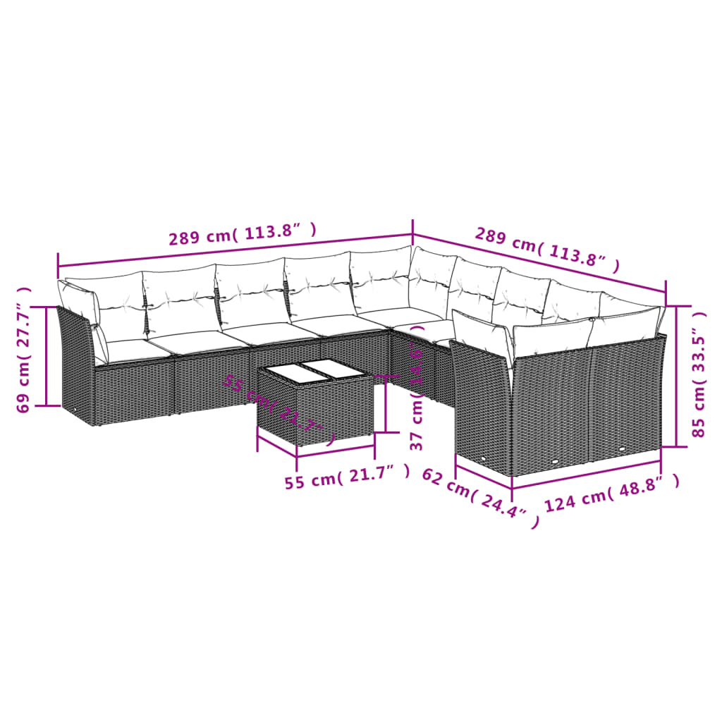 11-Tlg. Garten-Sofagarnitur Mit Kissen Beige Poly Rattan