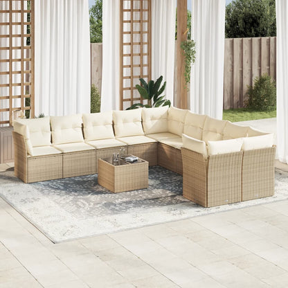 11-Tlg. Garten-Sofagarnitur Mit Kissen Beige Poly Rattan