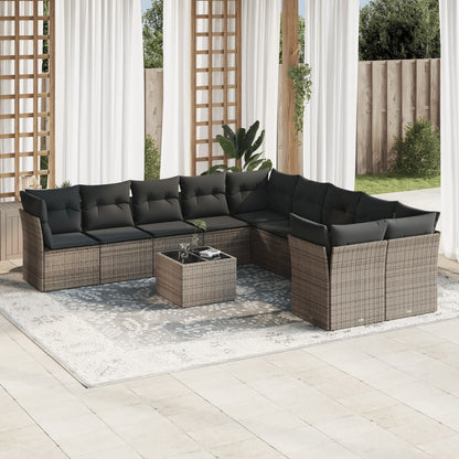 11-Tlg. Garten-Sofagarnitur Mit Kissen Beige Poly Rattan
