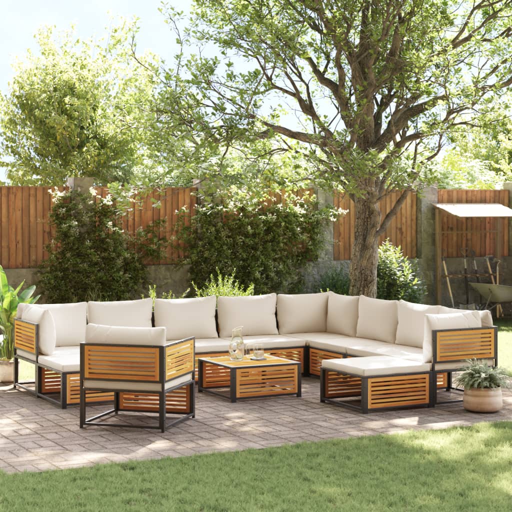12-Tlg. Garten-Sofagarnitur Mit Kissen Massivholz Akazie