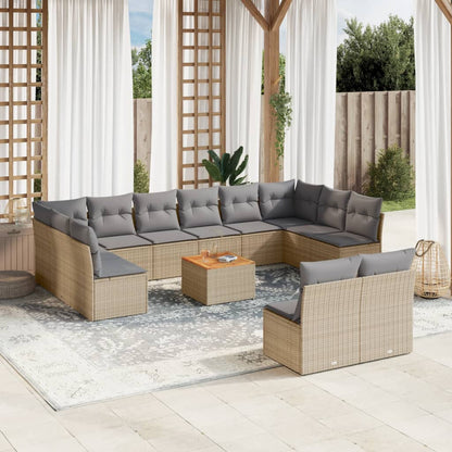 13-Tlg. Garten-Sofagarnitur Mit Kissen Poly Rattan