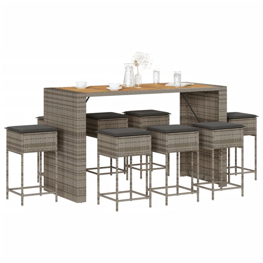 9-Tlg. Gartenbar-Set Mit Kissen Poly Rattan