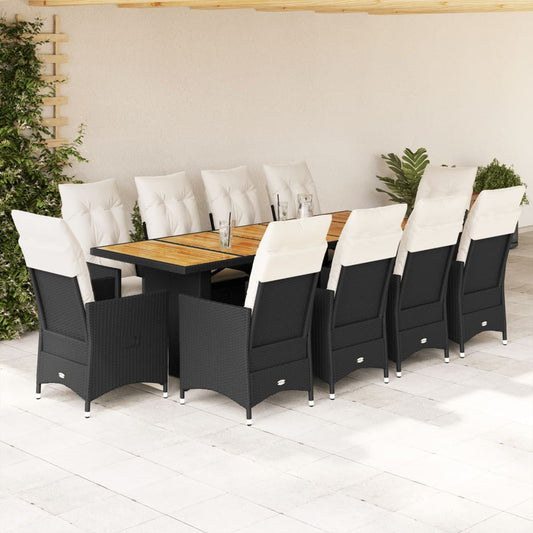11-Tlg. Garten-Bistro-Set Mit Kissen Schwarz Poly Rattan
