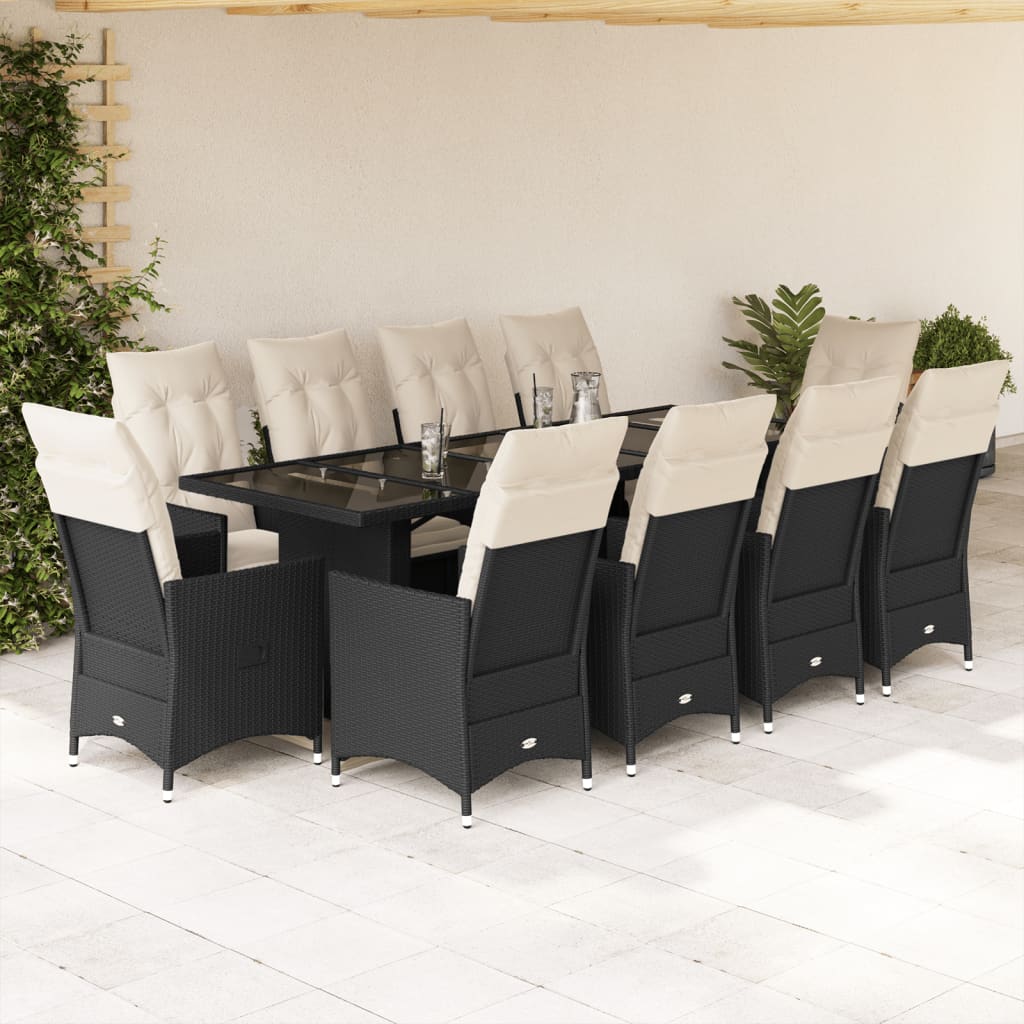 11-Tlg. Garten-Bistro-Set Mit Kissen Poly Rattan
