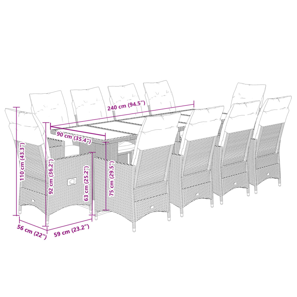 11-Tlg. Garten-Bistro-Set Mit Kissen Poly Rattan