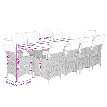 11-Tlg. Garten-Bistro-Set Mit Kissen Poly Rattan