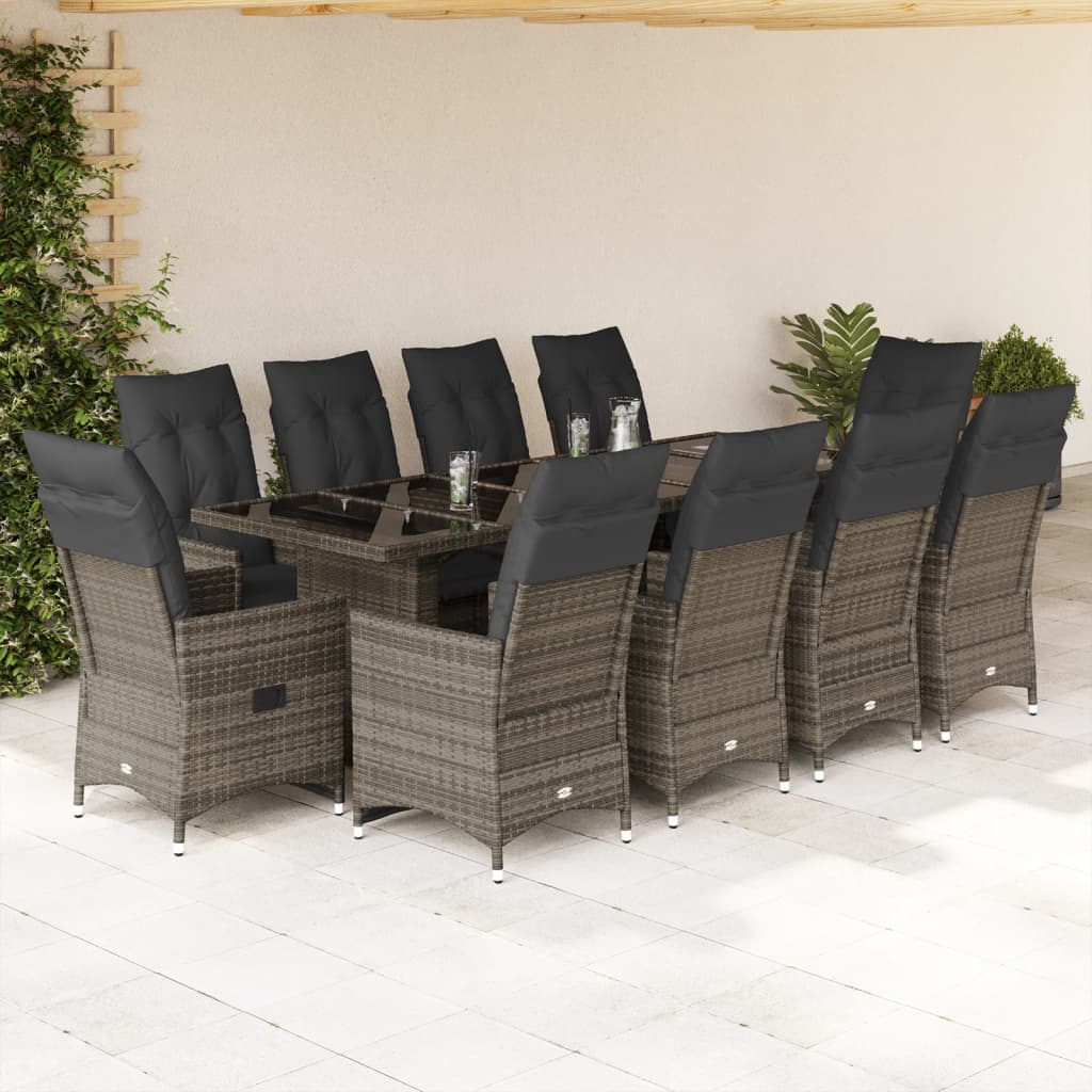 11-Tlg. Garten-Bistro-Set Mit Kissen Poly Rattan