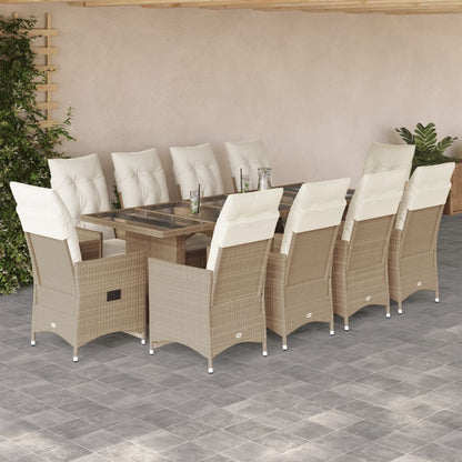 11-Tlg. Garten-Bistro-Set Mit Kissen Poly Rattan