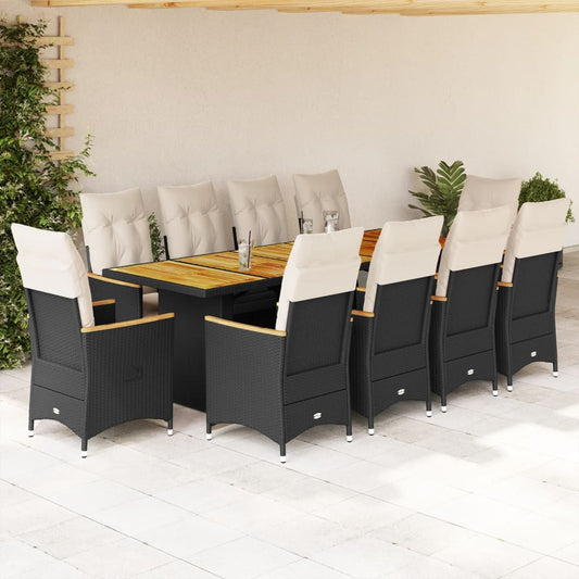 11-Tlg. Garten-Bistro-Set Mit Kissen Poly Rattan
