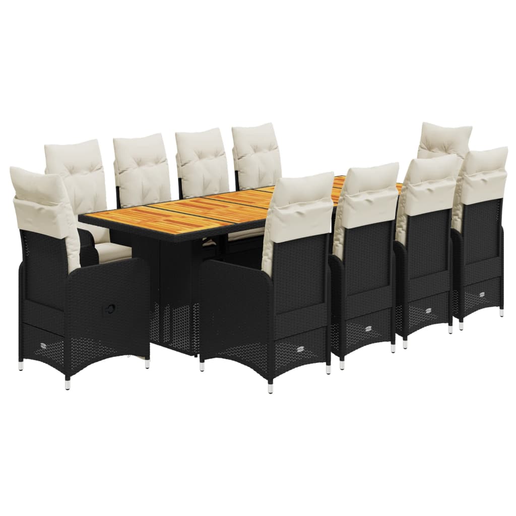 11-Tlg. Garten-Bistro-Set Mit Kissen Schwarz Poly Rattan