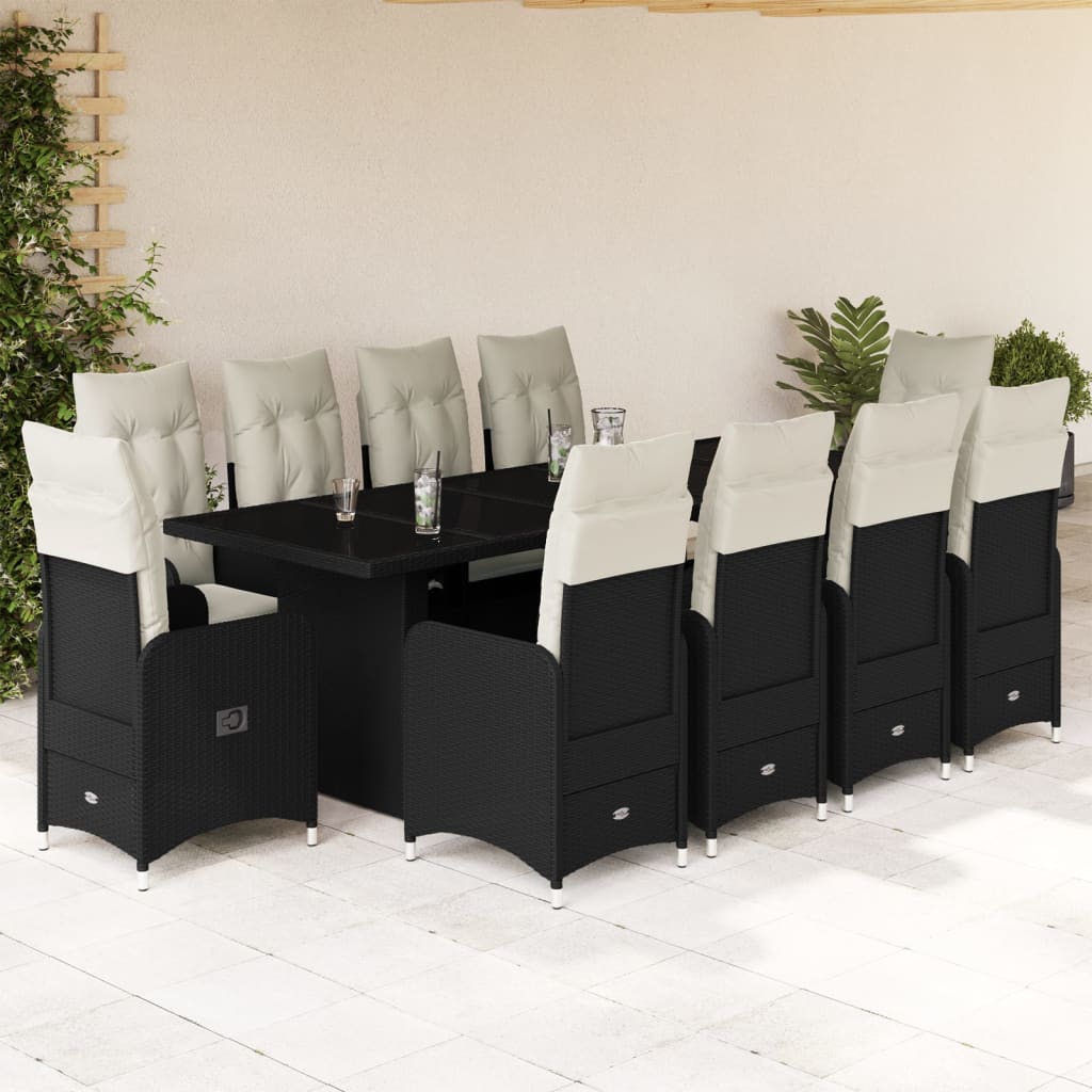 11-Tlg. Garten-Bistro-Set Mit Kissen Schwarz Poly Rattan