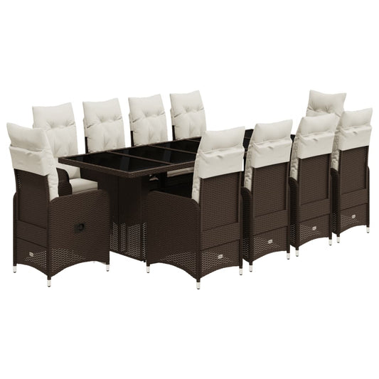 11-Tlg. Garten-Bistro-Set Mit Kissen Poly Rattan