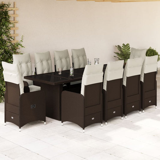 11-Tlg. Garten-Bistro-Set Mit Kissen Poly Rattan