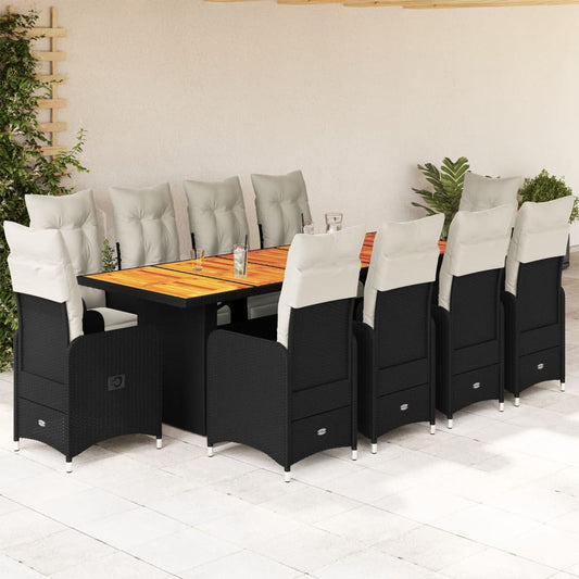 11-Tlg. Garten-Bistro-Set Mit Kissen Poly Rattan