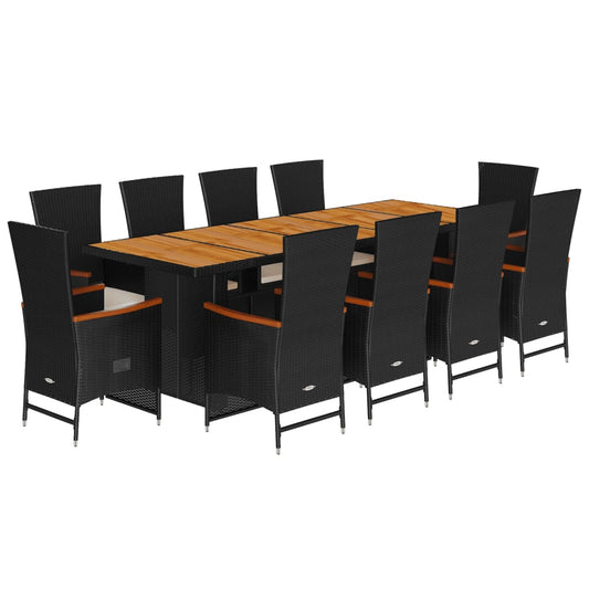 11-Tlg. Garten-Essgruppe Mit Kissen Schwarz Poly Rattan