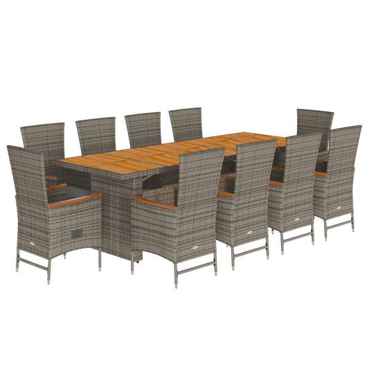 11-Tlg. Garten-Essgruppe Mit Kissen Grau Poly Rattan