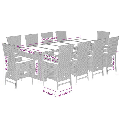 11-Tlg. Garten-Essgruppe Mit Kissen Grau Poly Rattan