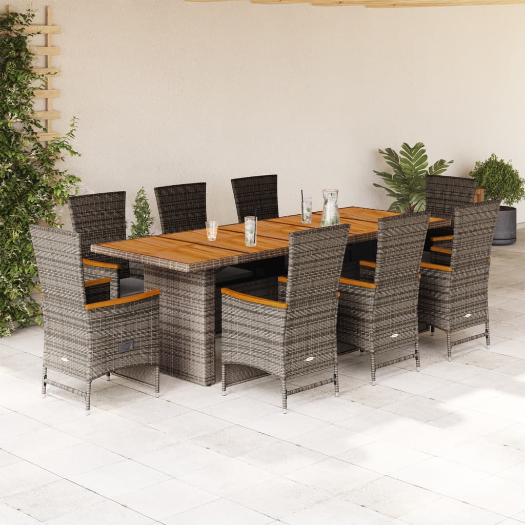 11-Tlg. Garten-Essgruppe Mit Kissen Grau Poly Rattan