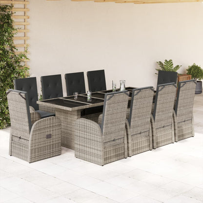 11-Tlg. Garten-Essgruppe Mit Kissen Grau Poly Rattan
