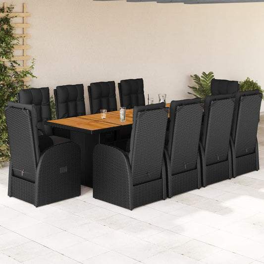 11-Tlg. Garten-Essgruppe Mit Kissen Schwarz Poly Rattan