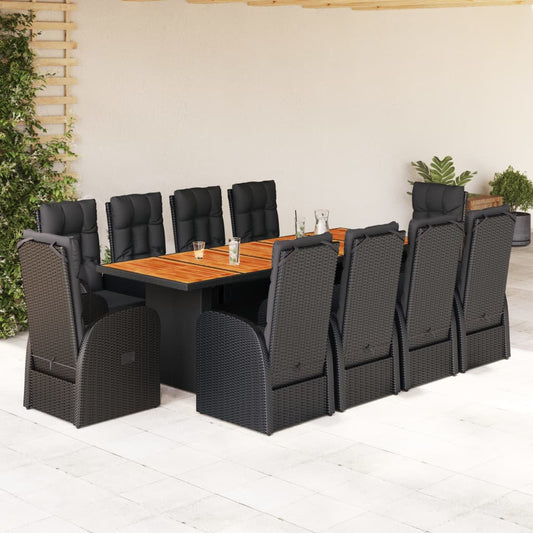 11-Tlg. Garten-Essgruppe Mit Kissen Schwarz Poly Rattan