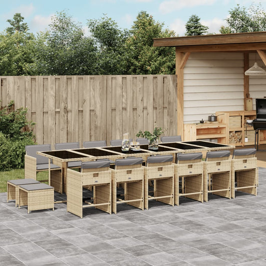17-Tlg. Garten-Essgruppe Mit Kissen Beigemischung Poly Rattan
