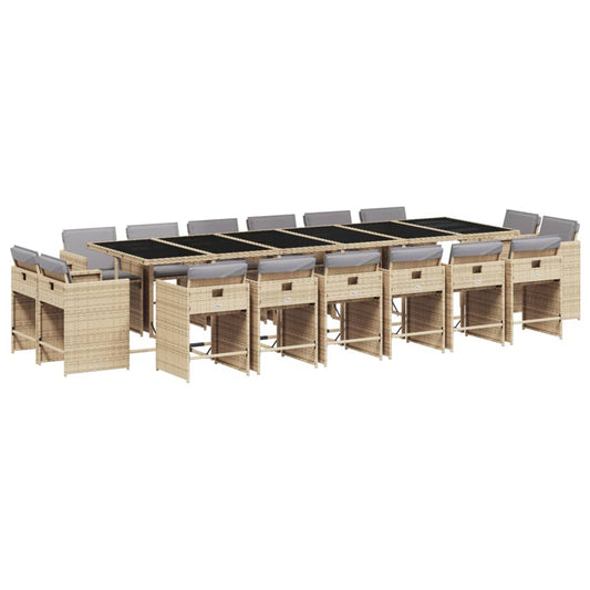 17-Tlg. Garten-Essgruppe Mit Kissen Beigemischung Poly Rattan
