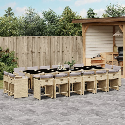 17-Tlg. Garten-Essgruppe Mit Kissen Beigemischung Poly Rattan