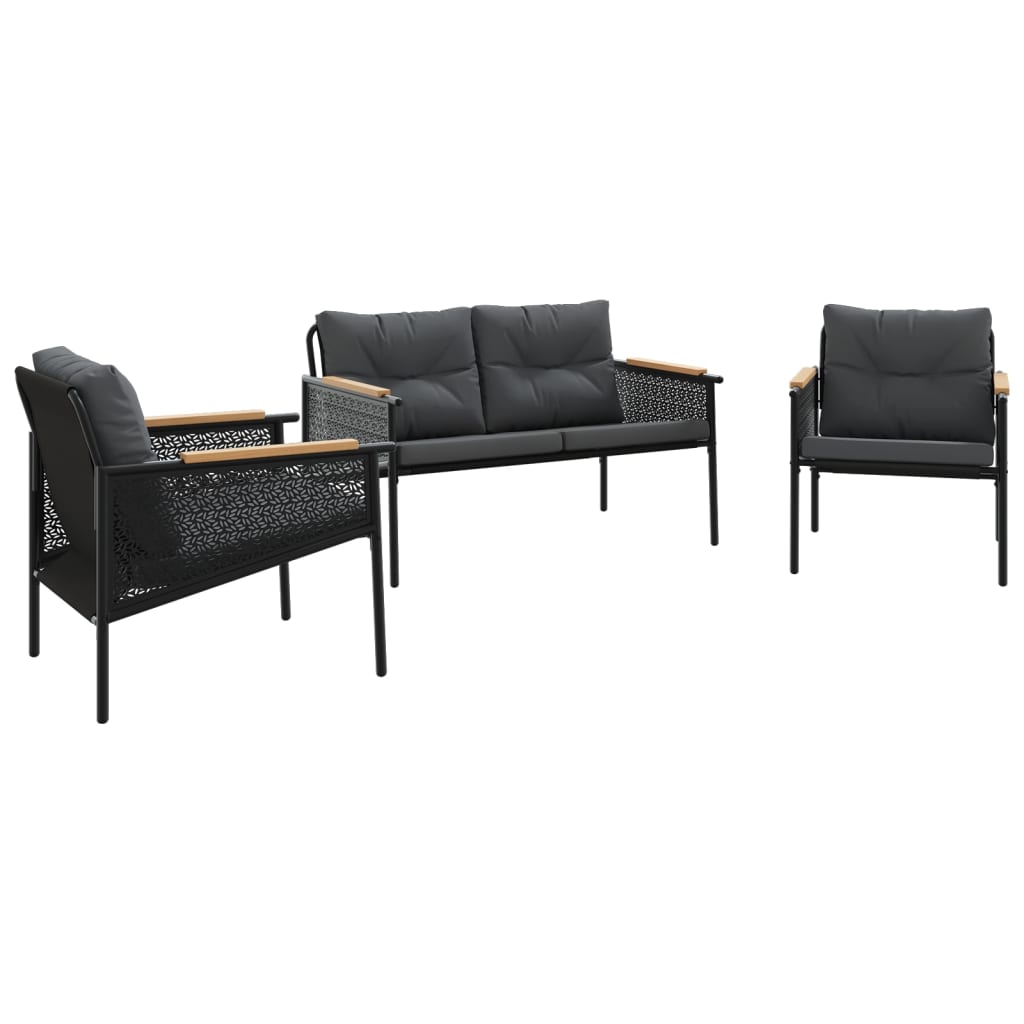 3-Tlg. Balkonmöbel-Set Mit Kissen Schwarz Stahl