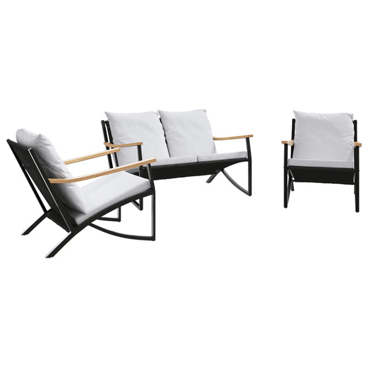 3-Tlg. Balkonmöbel-Set Mit Kissen Schwarz Stahl