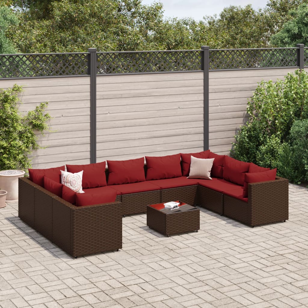 10-Tlg. Garten-Lounge-Set Mit Kissen Poly Rattan