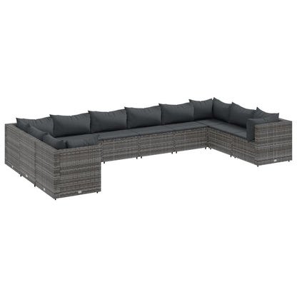 10-Tlg. Garten-Lounge-Set Mit Kissen Poly Rattan