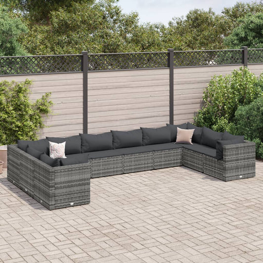 10-Tlg. Garten-Lounge-Set Mit Kissen Poly Rattan