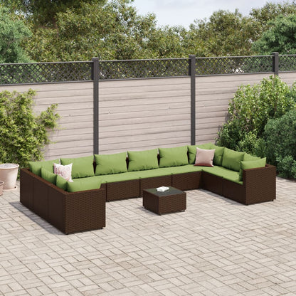 10-Tlg. Garten-Lounge-Set Mit Kissen Poly Rattan